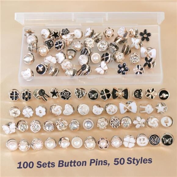 100 Sets Pearl Brooch Buttons, No Sew Instant Removable Reusable Cover Up - Picture 2 of 7